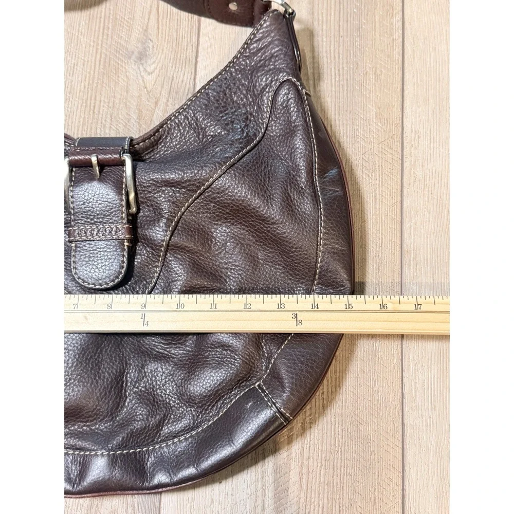 Michael Kors Brown Pebbled Leather Hobo Bag Buckle Detail Contrast Stitching